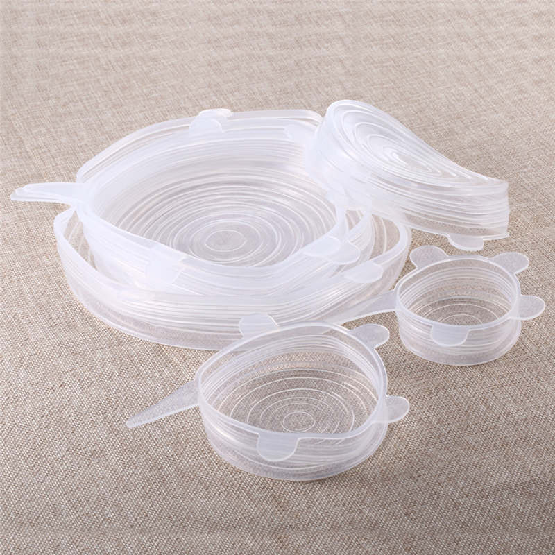 Tapas elásticas de silicona de 6 uds., tapas de succión, sartén reutilizable, tapa para comida de silicona, sartén elástica, utensilios de cocina, triangulación de envíos: 6pcs White