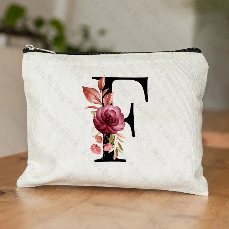 26-Buchstaben-Blumen-machen-hoch-Tasche, bedruckt, Brautjungfer, Hochzeitsgeschenk, Abschlussfeier, Lehrertag, , Aufbewahrungstasche, Reise-Parfüm-Seitentasche