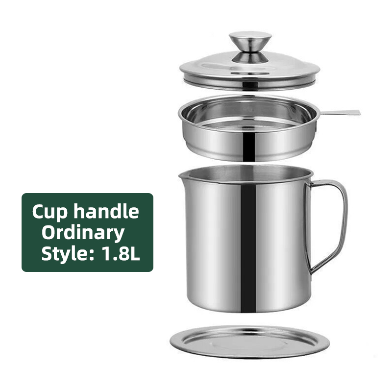 Colador de aceite de acero inoxidable, recipiente para olla, jarra, lata de almacenamiento con filtro, olla de aceite de cocina para utensilios domésticos de cocina: Beige