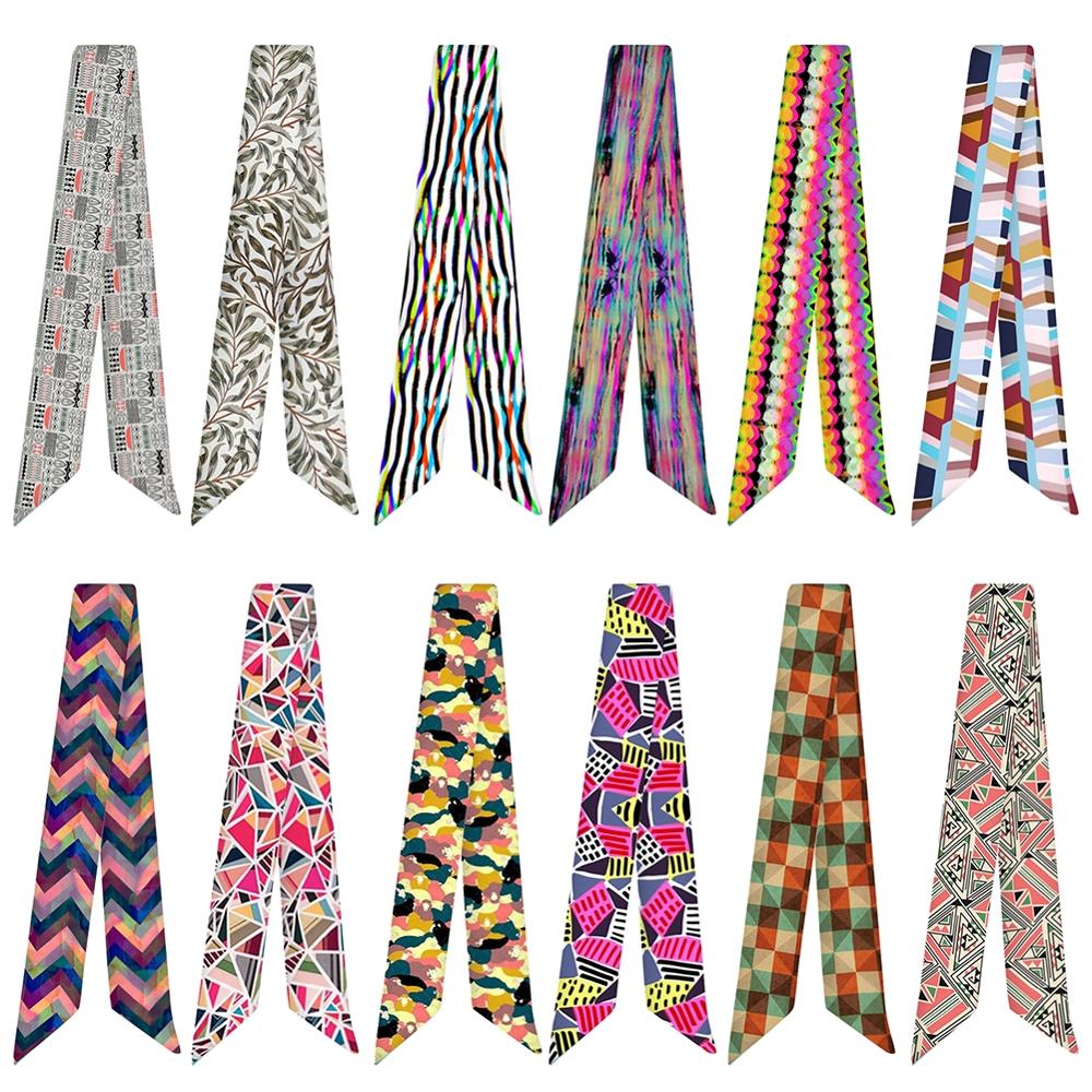 95cm*5cm Women Small Silk Long Scarf Irregular Printed Twill Skinny Scarves Hand Bag Ribbons Cloth Accessories