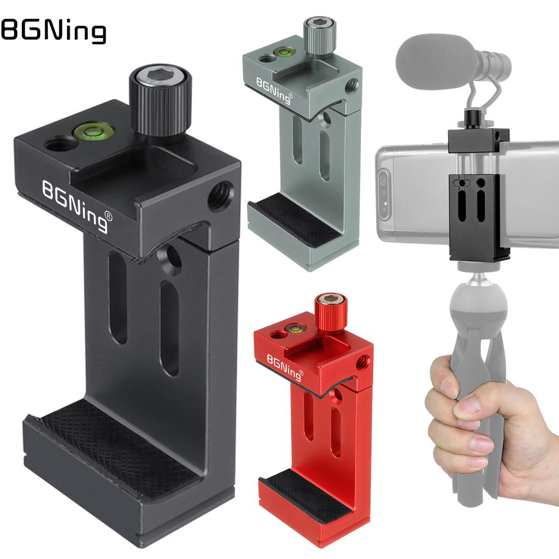 BGNing XJ-8 Phone Clip Tripod Head Bracket Mobile Phone Holder for Flashlight Microphone w/ Spirit level Cold Shoe Mount Adapter
