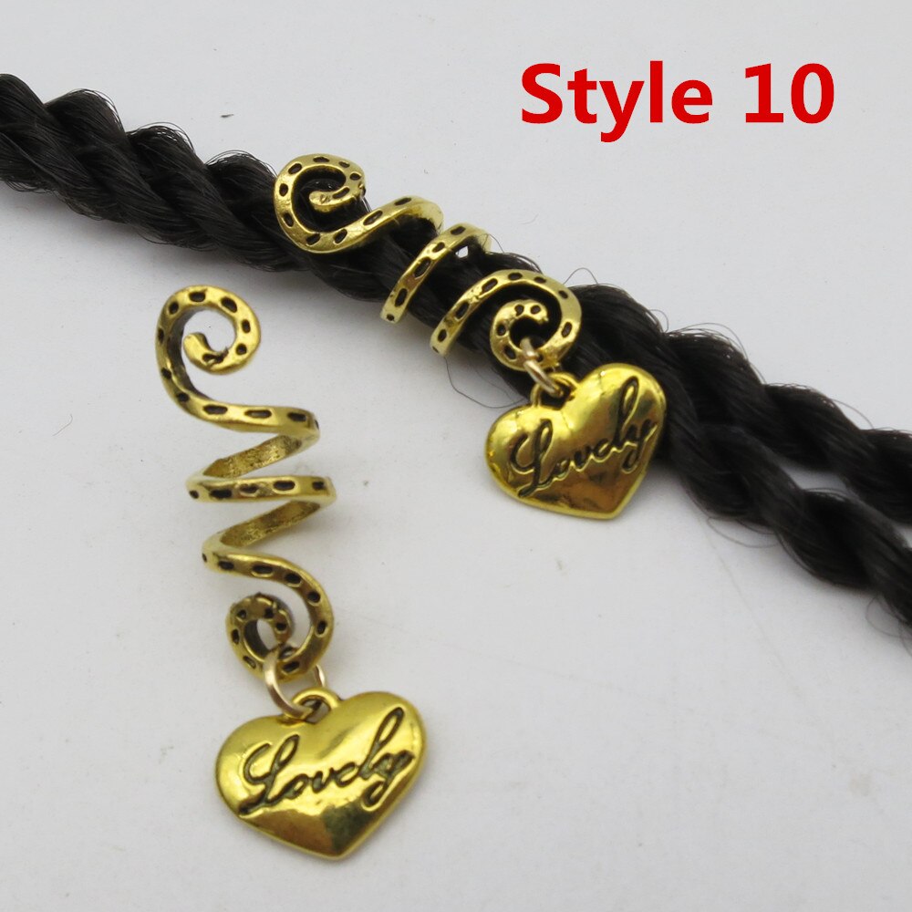 Breloques tressées dorées en spirale Viking, différentes breloques pour cheveux, redoute barbe, redoulock perles, clips, anneaux, accessoires pour cheveux, 2 pièces/paquet: 2pcs Style 10