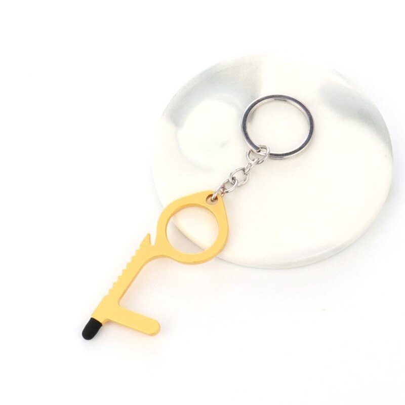 Edc Antibacterial Door Handle Anti-epidemic Key Chain Anti-contact Tool To Open The Door Press Elevator Protective Portable Door: Matt gold  12