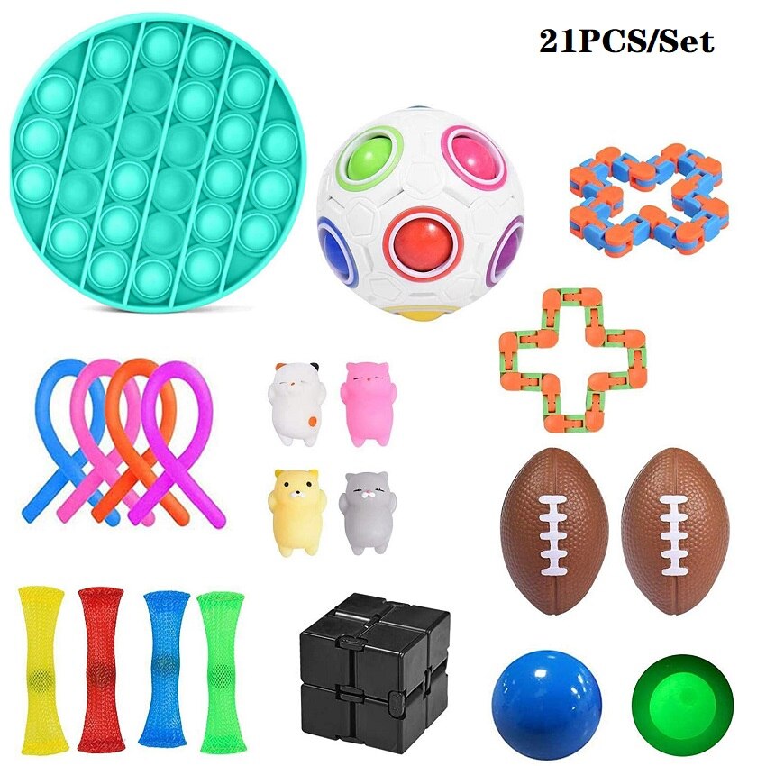 Fidget Zintuiglijke Speelgoed Set Pops Bellen Stress Push Het Fidget Speelgoed Pack Set Speelgoed Te Verlichten Kinderen Met Autisme en Angst: 21PCS