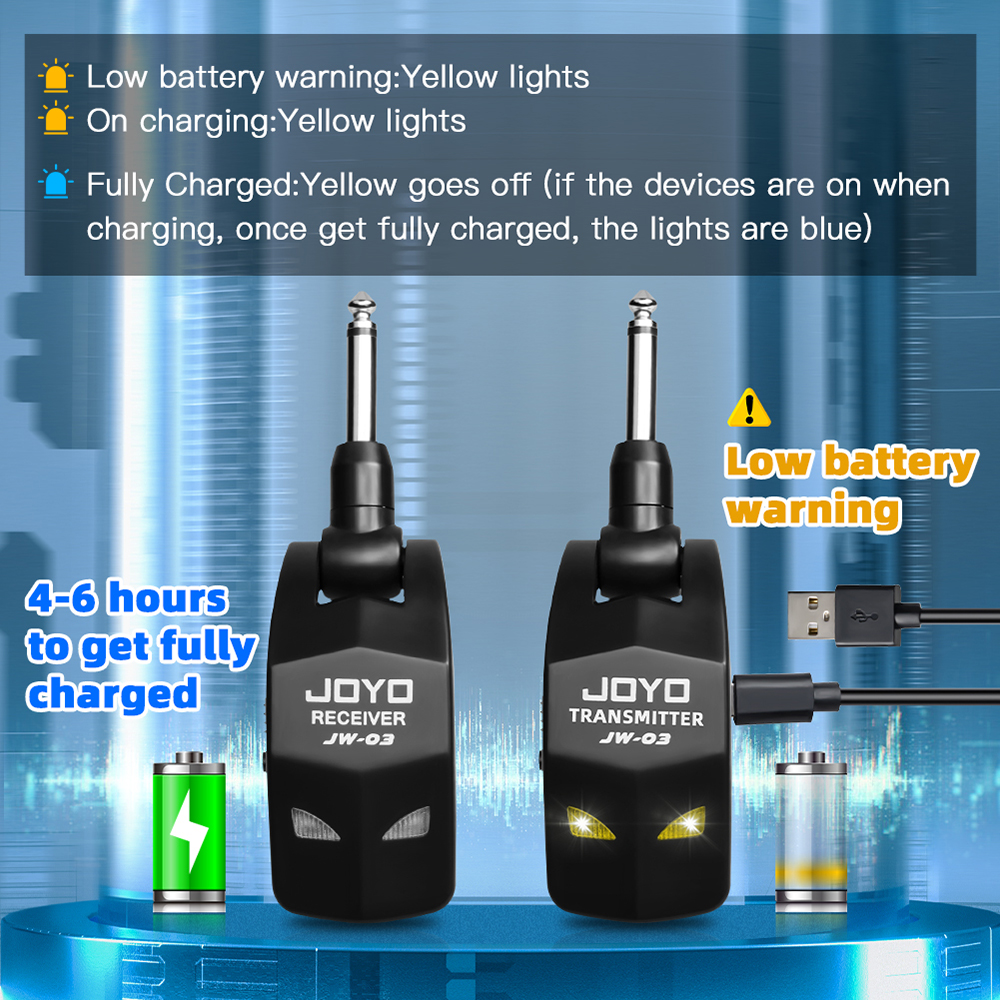JOYO JW-03 Wireless Guitar System 2.4G 4 Channels Rechargeable Wireless Transmitter Receiver for Electric Guitar Bass Amplifier