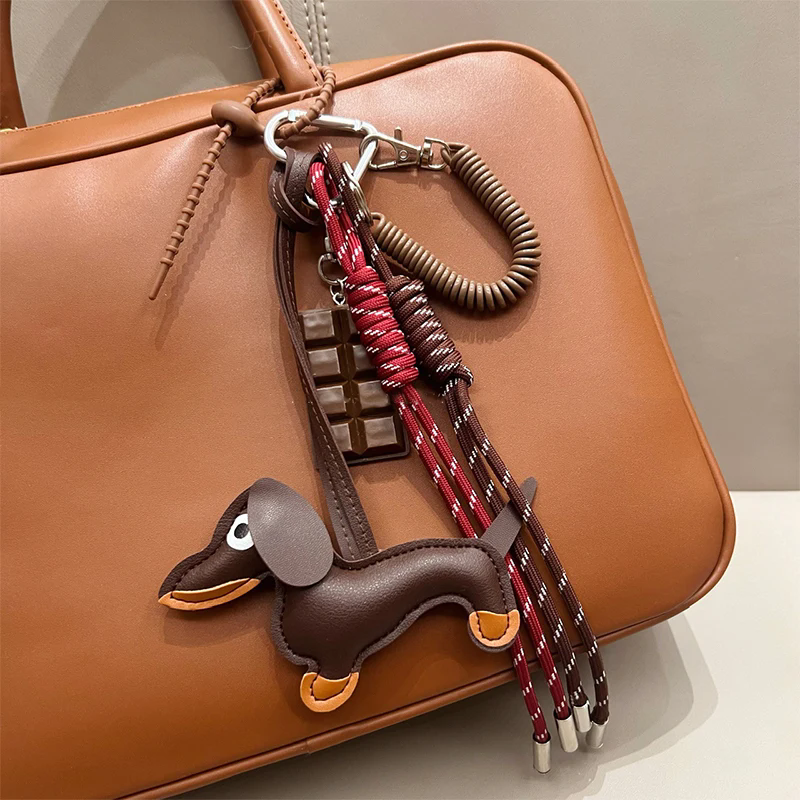 Braided Rope Bag Pendant For Women Bags Nylon Woven High-Grade Keychain Pendant Retro Dachshund Pendant Bag Accessories: WHITE