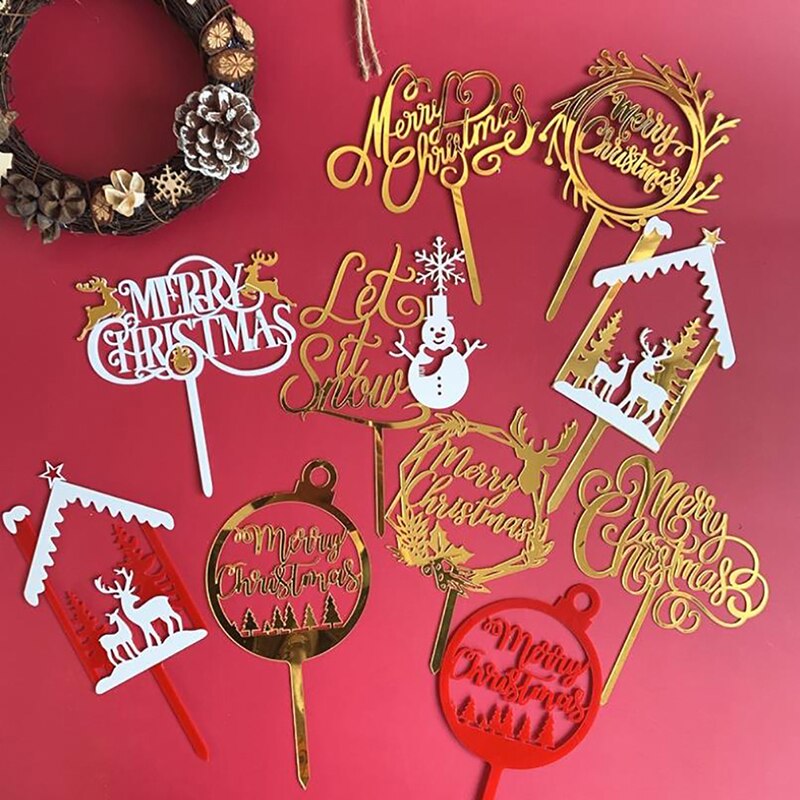 ! Merry Christmas Acrylic Cake Topper Snowman Letters Acrylic Cupcake Topper For Xmas Party Christmas Cake Decorations