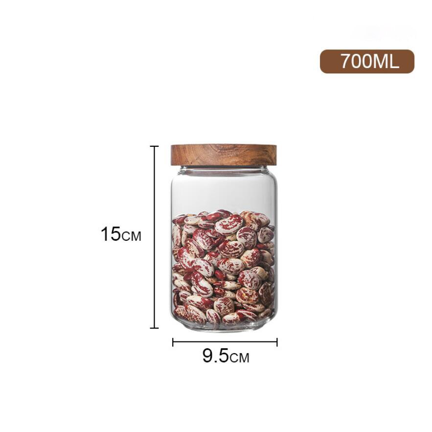 Matglass med trelokk oppbevaring kjøkken matte krydder krydder blomst te frokostblanding lufttette glasskrukker forseglet beholder: 700ml