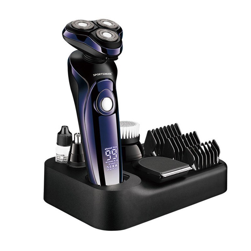 Vådtør 4d elektrisk barbermaskine til mænd skæg hårtrimmer elektrisk barbermaskine genopladelig skaldet barbermaskine lcd display grooming kit