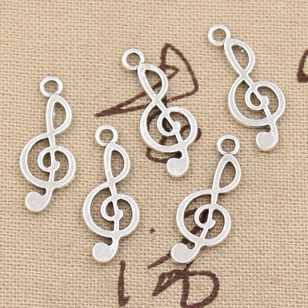 30Pcs Charms Muzieknoot 26X10Mm Antiek Brons Zilver Kleur Hangers Maken Diy Handgemaakte Tibetaans Brons Zilver kleur Sieraden