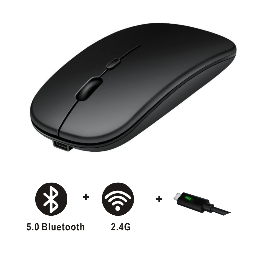 Ratón Bluetooth recargable inalámbrico modo Dual 5,2 silencioso ordenador gaming ratón ergonómico 2,4 USB para PC portátiles: Multicolor
