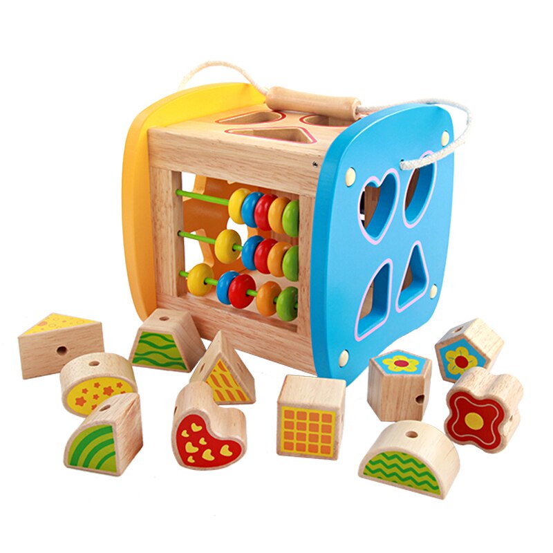 Cartoon Wooden Shape Block Shape Sorting Cube Classic Wooden Toy Easy-to-Grip Shapes Knocking Abacus Beaded Numeral Fruit toy: Default Title