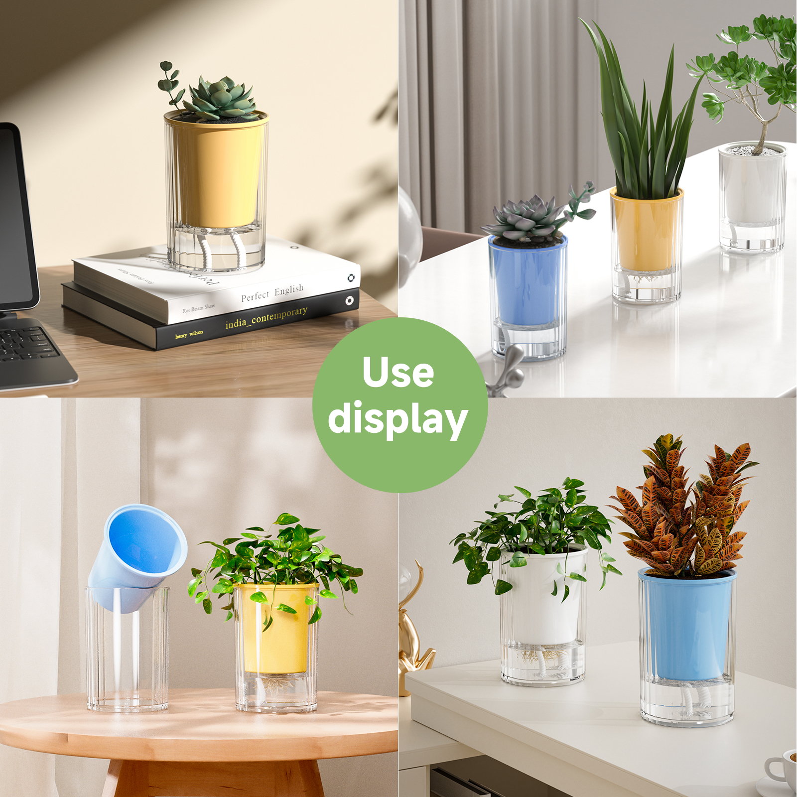 1pc hydroponiske blomsterpotter i bohemsk stil, automatisk vannabsorberende sylindervase for sukkulenter og grønne planter, gjennomsiktig plast