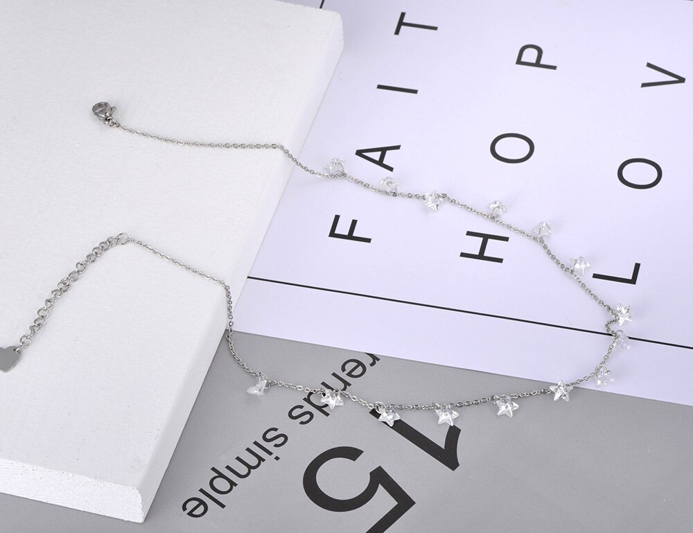 Lokaer Mode Bohemen Rvs Wit Ster Cz Kristal Choker Ketting Strand Hanger Ketting Voor Vrouwen Meisjes N20089