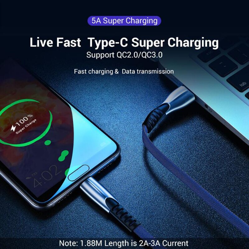 New Intrecciato di Nylon Rapida Ricarica USB C Tipo C Cavo per Huawei P10 P20 Lite Pro 5A Veloce Cavo di Ricarica per samsung galaxy s9 s8 plus