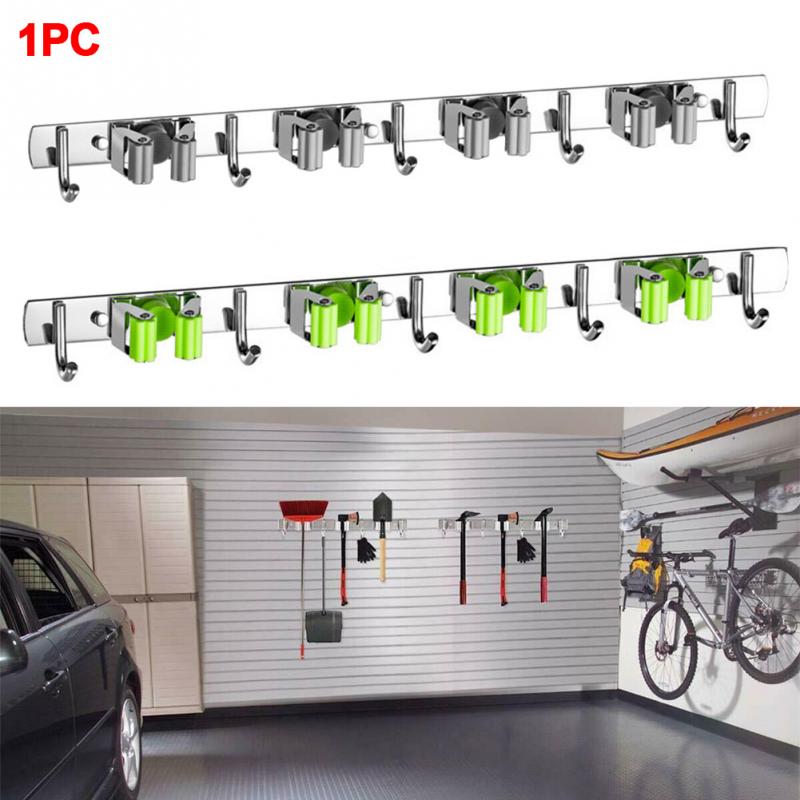 Broom Holder Wall Mount Clip Stainless Steel Heavy Duty Multifunctional Laundry Room Mop Organizer Space Saving Practical Hanger