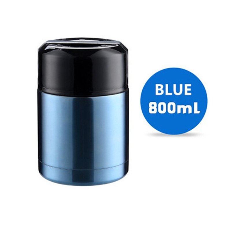 Stor kapacitet 800ml/1000ml termos madkasse til mad bærbare rustfrit stål suppebeholdere vakuumflasker termokop: 800ml blå