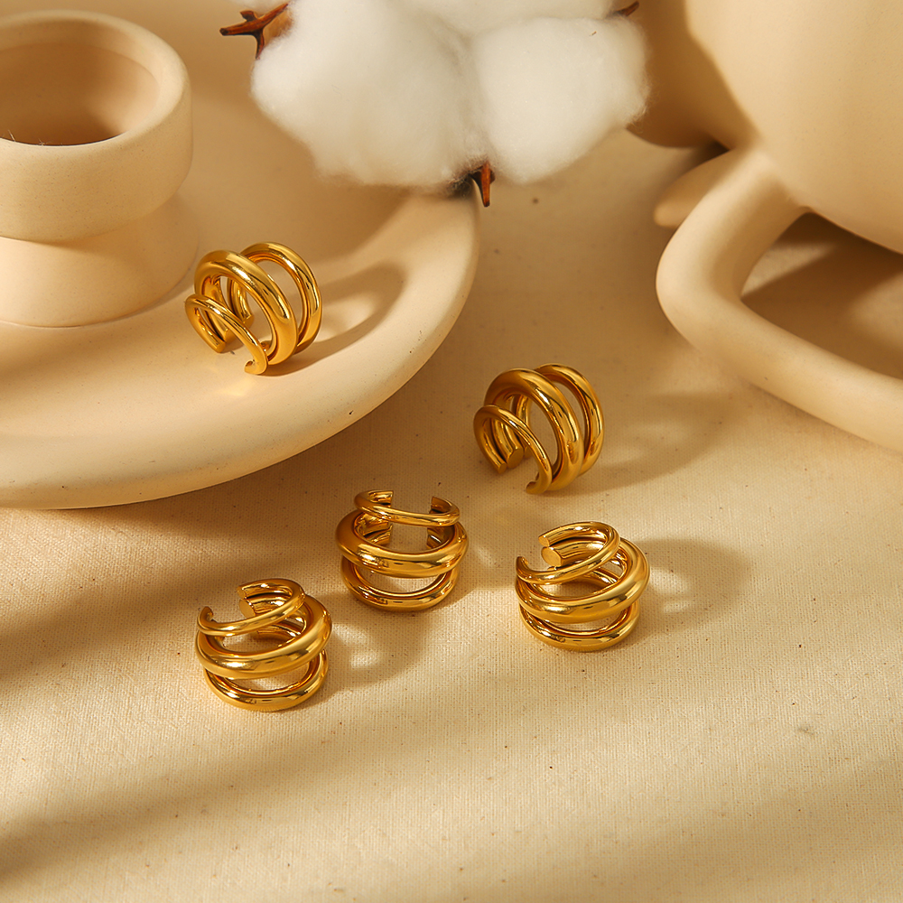 18K Gold Color Stainless Steel Multilayer Ear Clip Waterproof Metal Unique Trendy Women