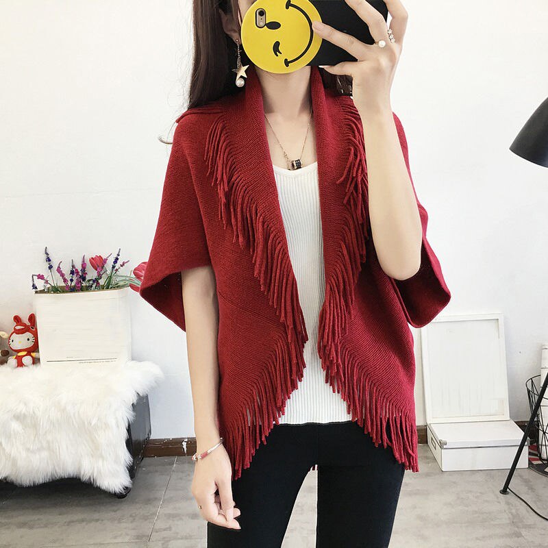Herfst Truien Vrouwen Vest Omzoomd Trui Mode Dame Mantel Sjaal Losse Solid Vesten Gebreide Truien Bovenkleding: Rood