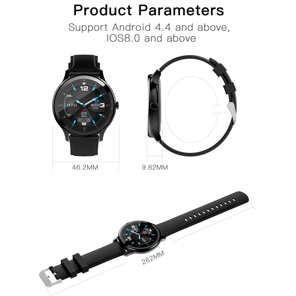Smart klocka, med meddelande push pulsmätare fitness tracker  ip68 vattentät, android /ios man dam sportklocka