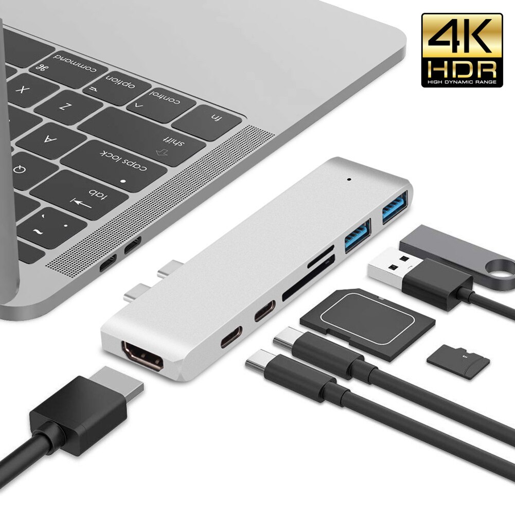 Base multifuncional 7 en 1 para Apple Laptop, concentrador Dual tipo C con adaptador USB