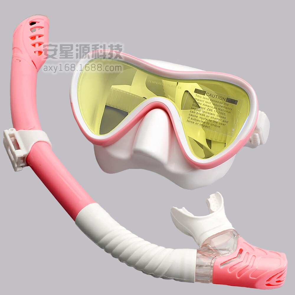 Underwater Anti-Fog Scuba Diving Goggles Mask Swimming Goggles Snorkling Diving Mask Adult Plating Breath Tube Set: Pink White Yellow