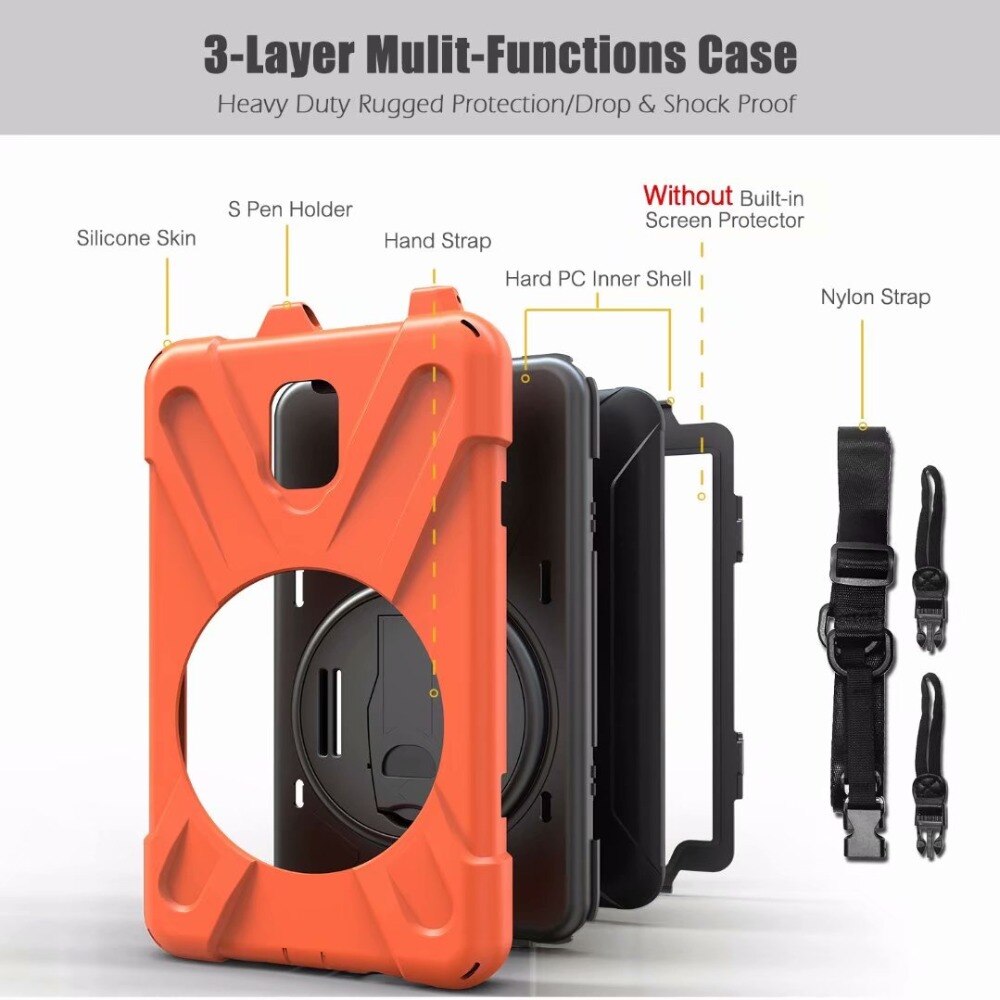 360 Degree Case for Samsung Galaxy Tab Active 2 8.0 T390 T395 SM-T395 tablet Silicone Hard Cover+Neck Strap &amp; Hand Strap +pen
