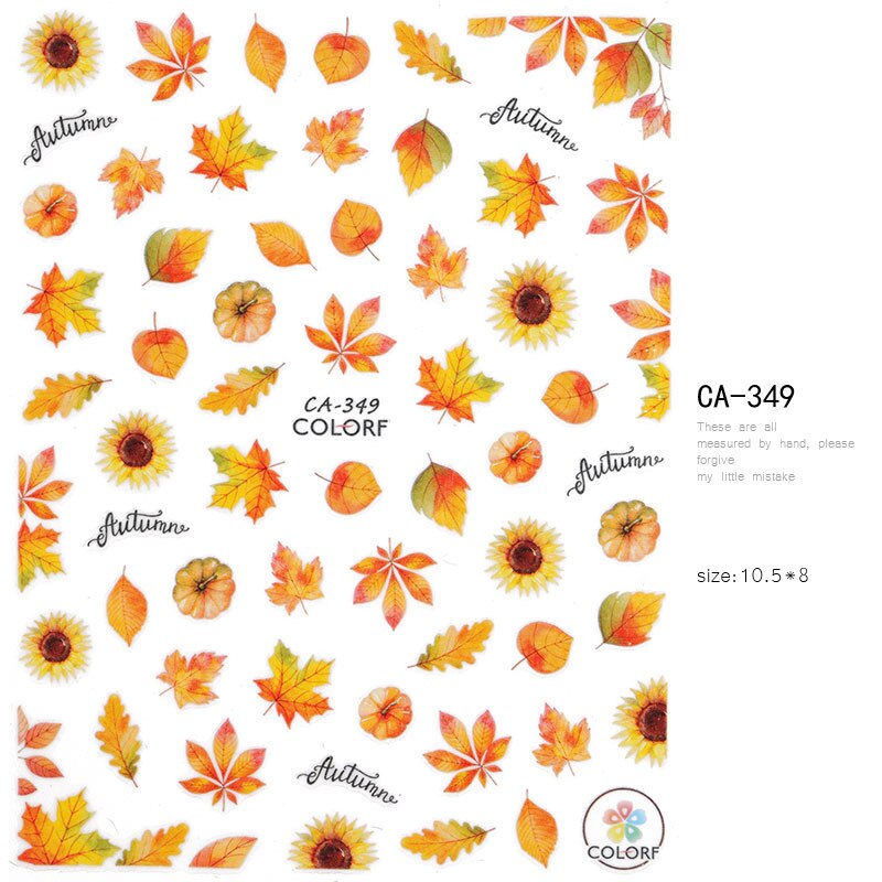 HNUIX 1 leaf Nail Art 3D decal fall theme nails sliders decor boards maple leaf pattern sticker for nail art filigree decals: CA349
