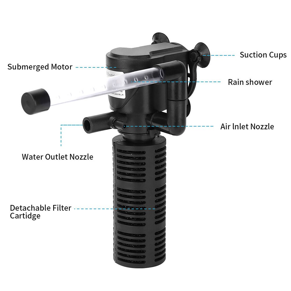 3 In 1 Internal Filter Full Submersible Powerhead Underwater Oxygen Increase Aquarium Air Pump Fish Tank Water Circulation