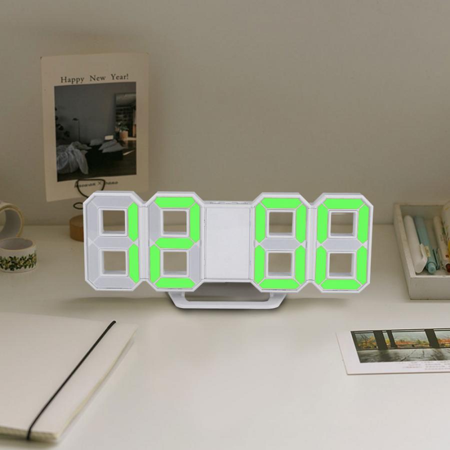 LED Digital Clock Bedroom Desktop Snooze Alarm Clock Home Decoration White Shell: Green