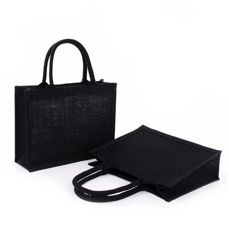 Black Jute Tote Bags Mulheres Bolsa compras Bolsa Bolsa com alça macia Dama dama noiva Favorias presentes
