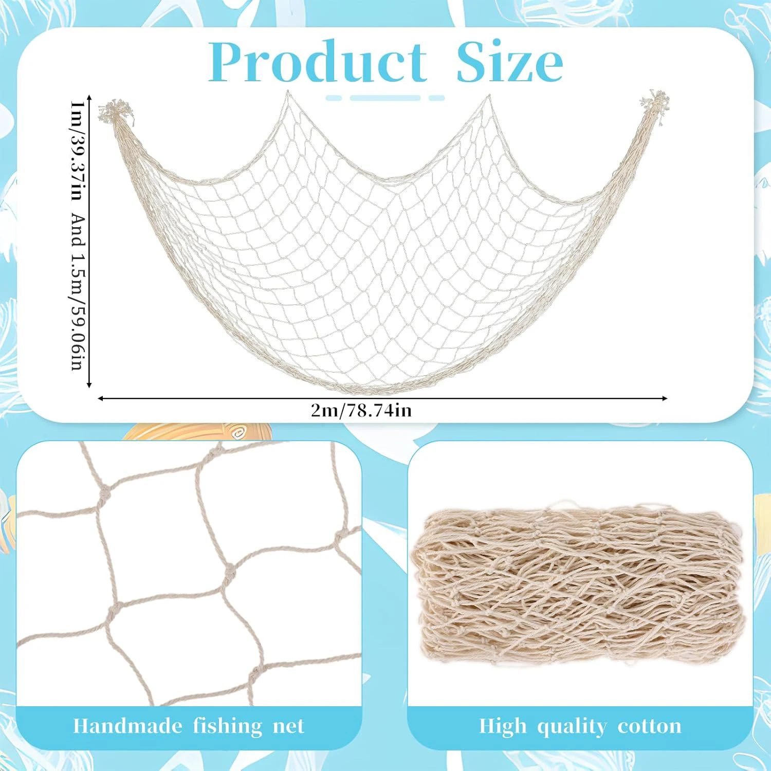 Fishing Net Decor Hanging Photo Display with Clips Nautical Wall Decor Fish Net Decorations for Party Hanging Picture Accessory