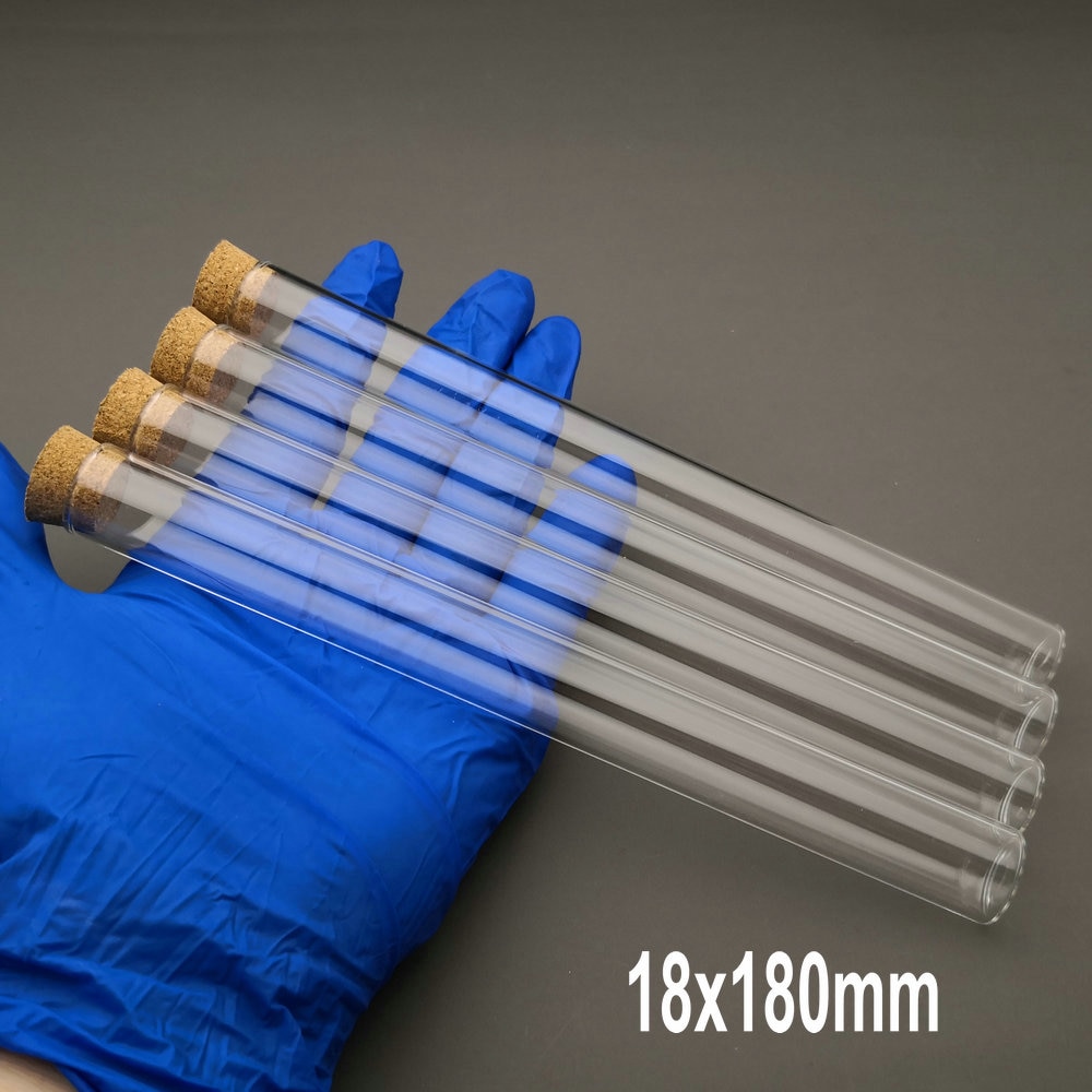 Tubo de ensayo de vidrio transparente para laboratorio, contenedor de Vial de fondo plano con tapones de corcho, diámetro de 12mm, 13mm, 15mm y 18mm, 20 unids/lote