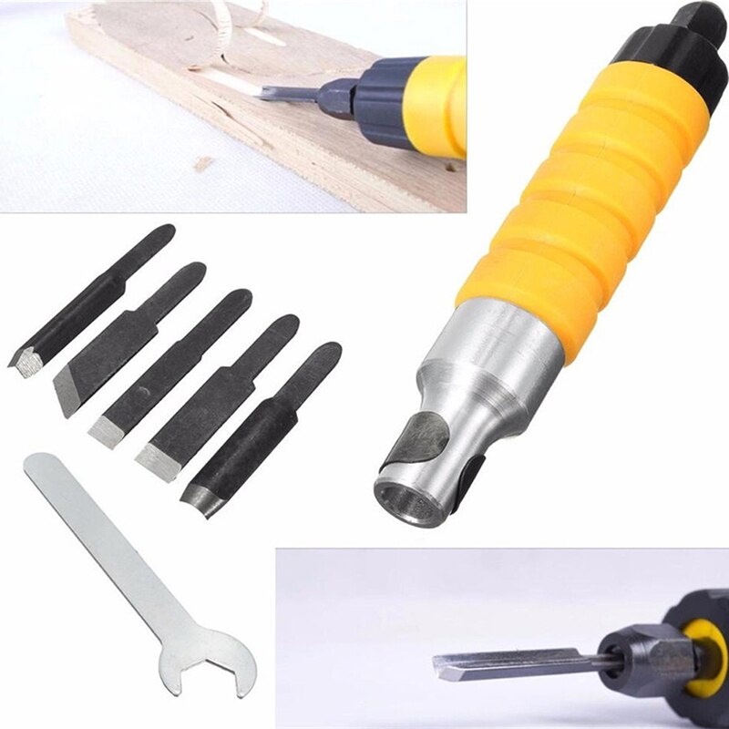 Hout Beitel Carving Tool Set Meubelen Houtsnijwerk Tool Elektrische Beitel + 5 Carving Tips Wrench Flexibele Flexibele As