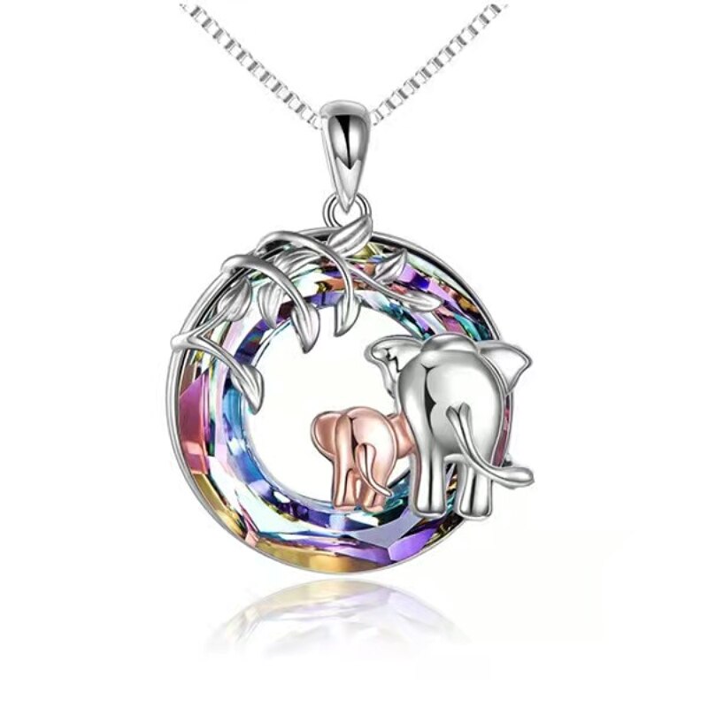 Reddito di moda carino padre e figlio elefante collana cerchio di cristallo colorato elefante felice elefante bambino regalo più fortunato