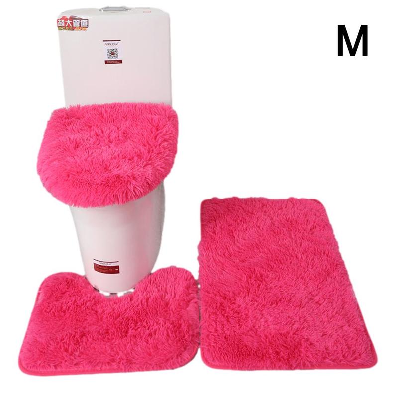 3 Stks/set Kleur Badkamer Mat Set Rechthoek Pluizige Haren Bad Tapijten Moderne Wc Deksel Cover Tapijten Kit Badkamer Accessoires: Rose red