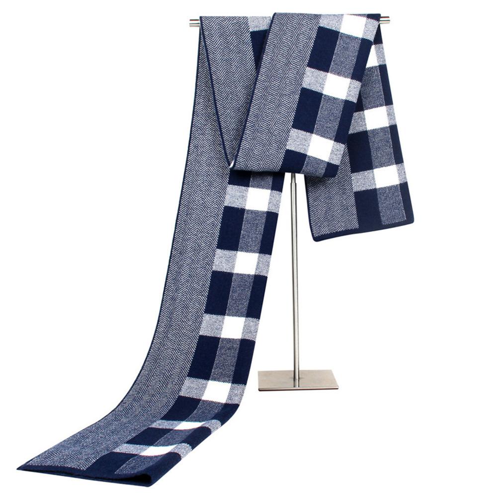Bufanda de cuello para hombre, bufanda de otoño e invierno, bufanda de punto, bufanda de punto para padre de mediana edad, bufanda a cuadros, платок е# #2S19: Azul marino