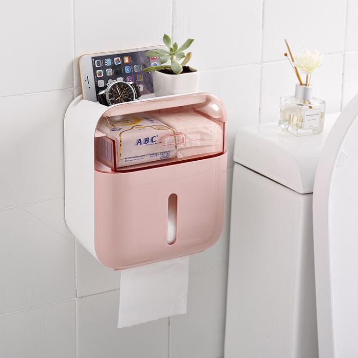 Wasserdichte Wand Montiert Wc Papier Halter Bad Tissue Box Tray Rollen Papier Kunststoff Wc Papier Fach Doppel Schicht Lagerung: Pink