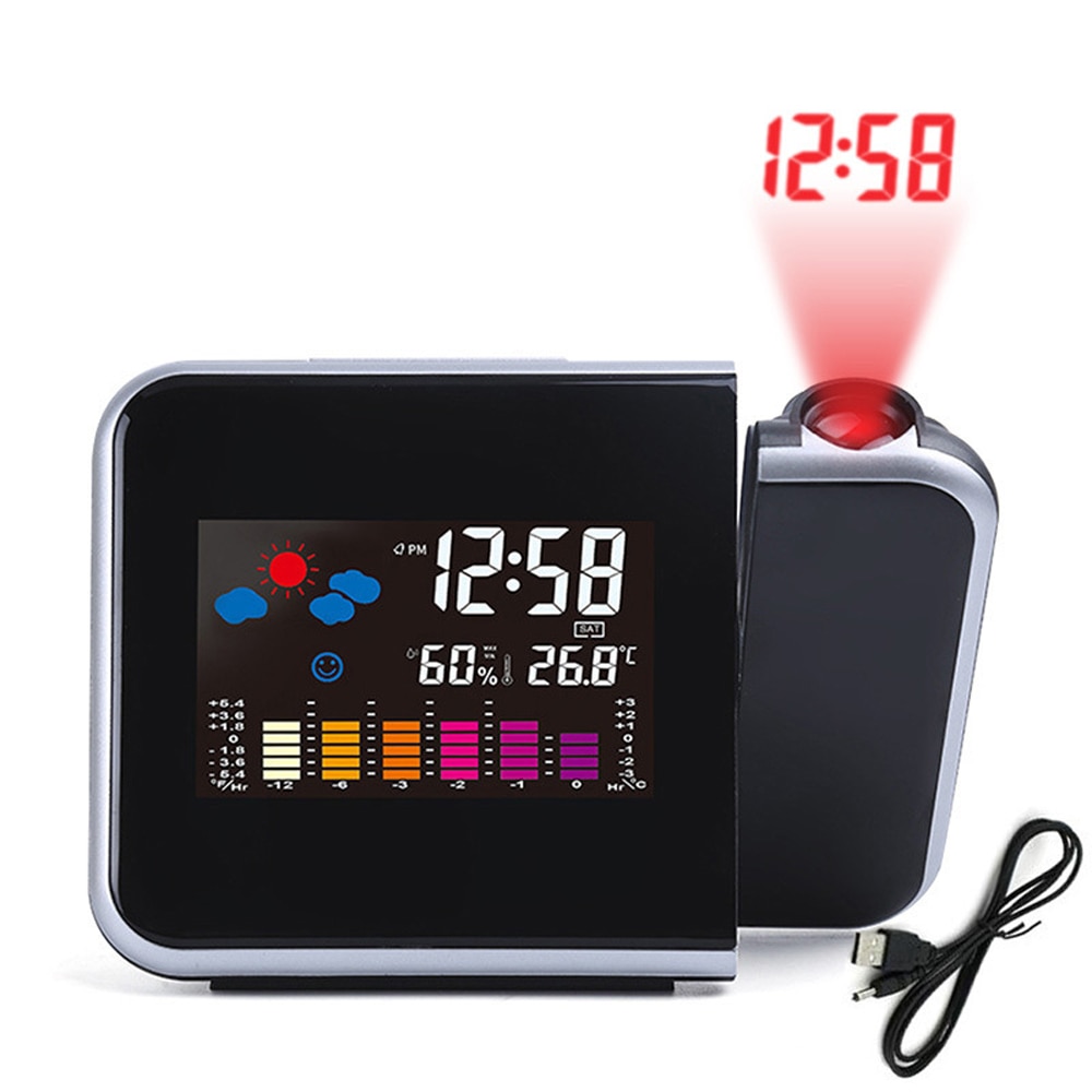 LED Alarm Clock Temperature Thermometer Desk Time Date Led Display Projector Calendar Digital Electronic Table Clock Weather
