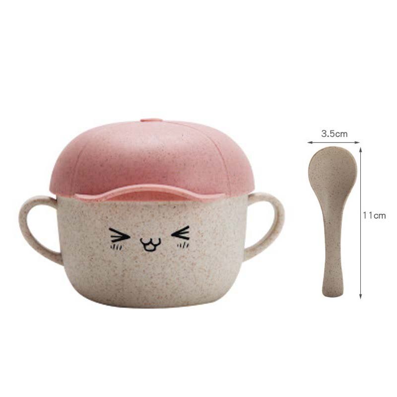 Solid fodring babymad øko bambus service skridsikkert servise til fodring af babyretter tegneserie børn børn bambus tallerken: Pink hat cover sæt