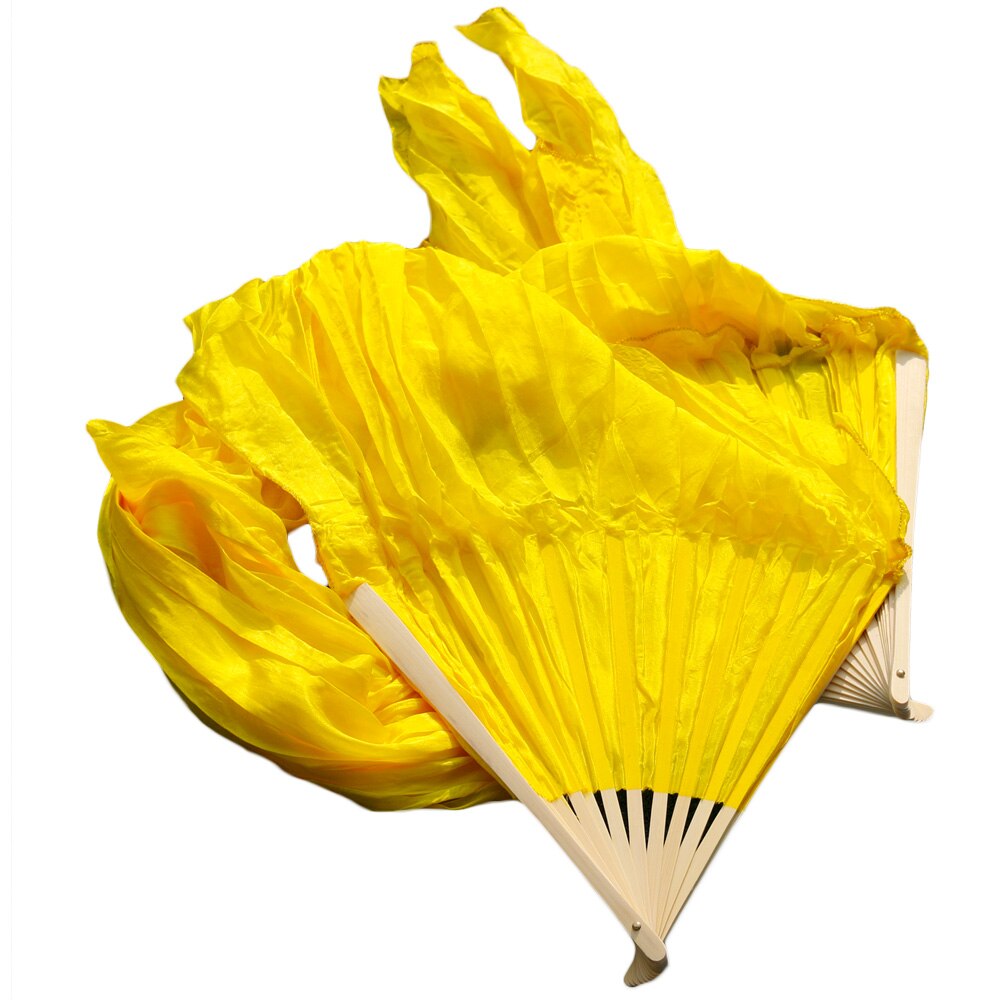 Abanicos de seda 100% de para danza china, 1 par de abanicos de danza del vientre de seda teñida hechos a mano 180*90 cm