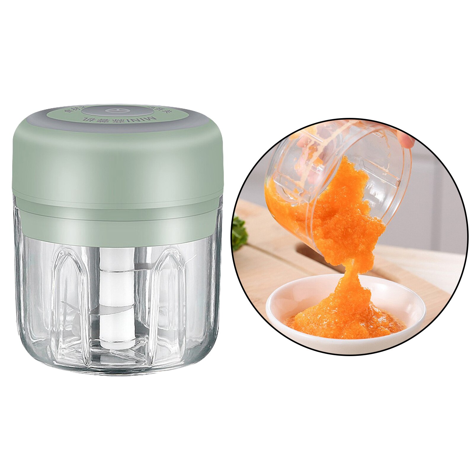 Electric Mini Garlic Chopper Slicer, Portable Food Chopper Processor, Cordless: 250ml Green