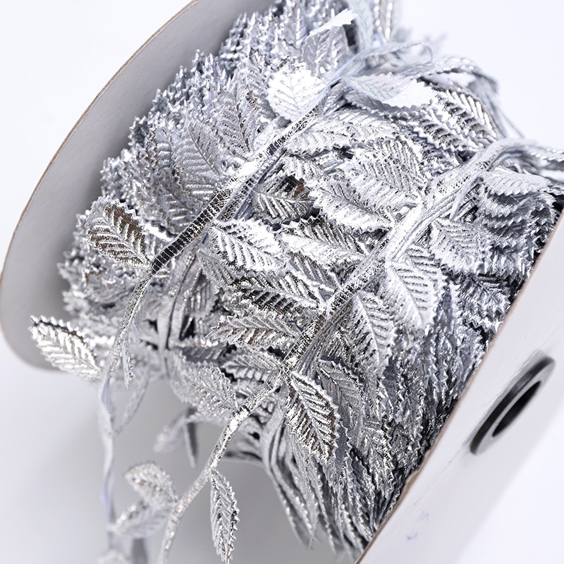 100Meter/Roll Printed Wrap Ribbon Bows Golden Ribbon For Home Party Decorative Handmade DIY Tree Leaf Ribbon For Crafts: Gold / M