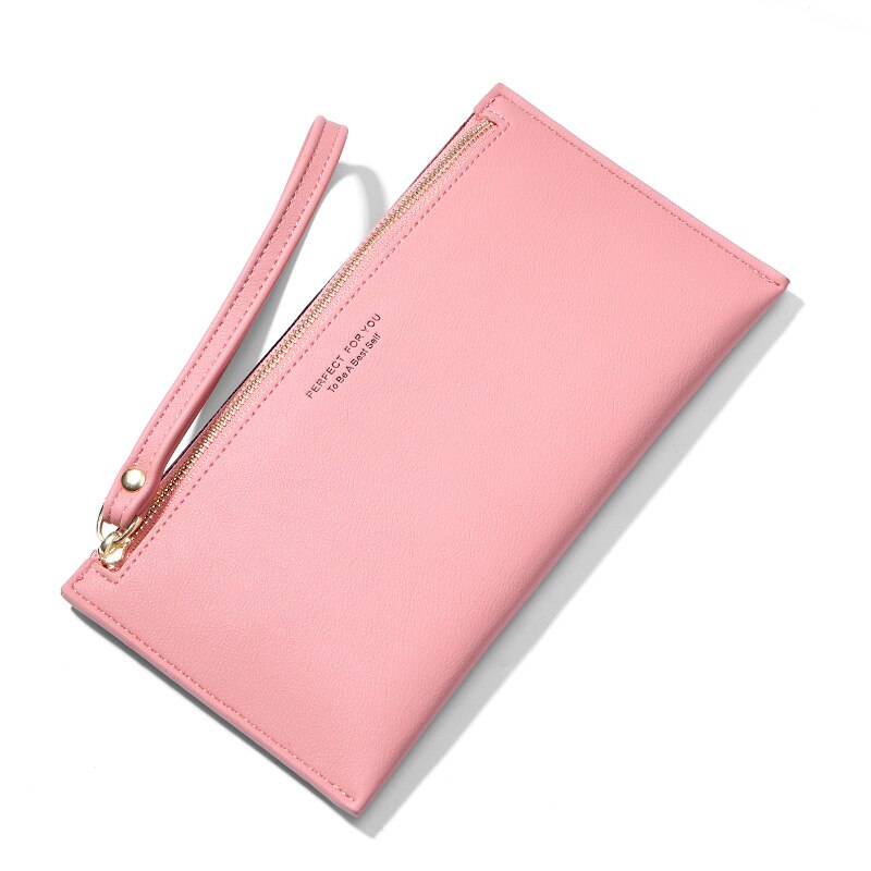 Colorful Wristband Women Long Wallet Simple Female Wallets Clutch Lady Purse Zipper Phone Pocket Card Holder Ladies Carteras: Pink