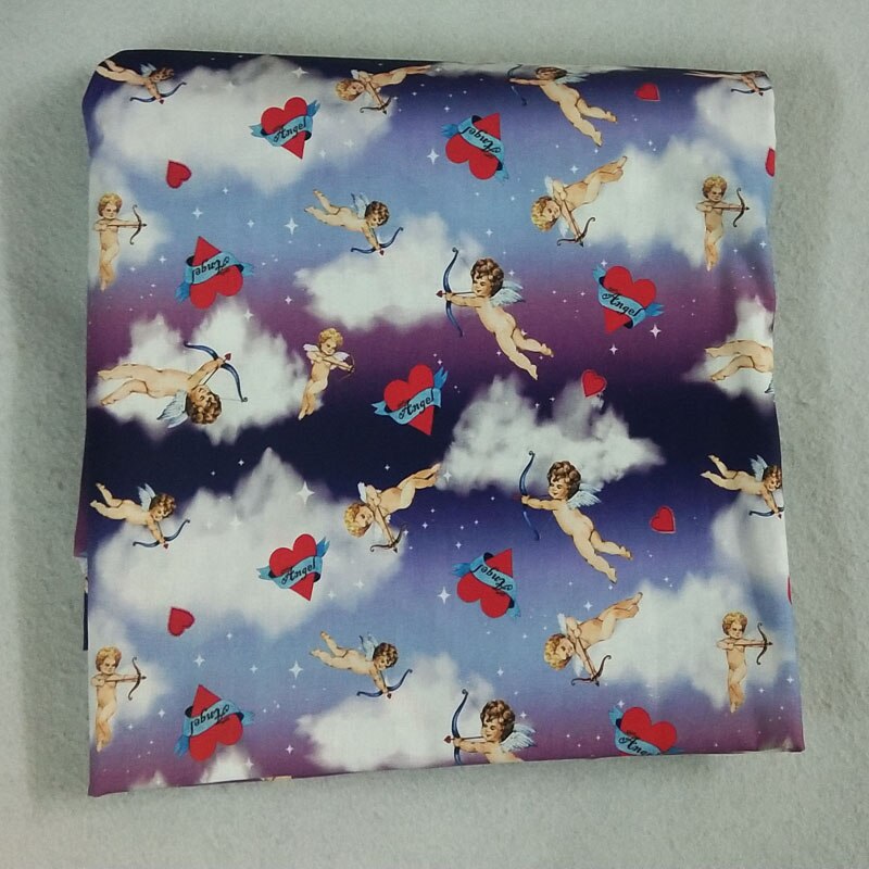 Katoenen stof rood hart baby engel in het paradijs ster en bewolkte liefdespijl naaidoek jurk kleding textiel weefsel patchwork