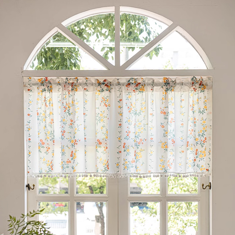 Half curtain,short window curtain with floral patterns to cover up ugliness,rustic style door curtain,window decorative curtains