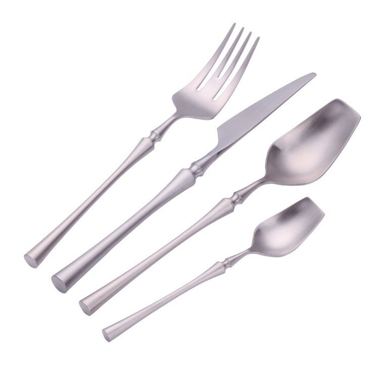 Kubac Hommi Rvs Spiegel Gepolijst Bestek Set Glossy Zilveren Serviesje Matte Servies Kerstcadeau: Matte Silver