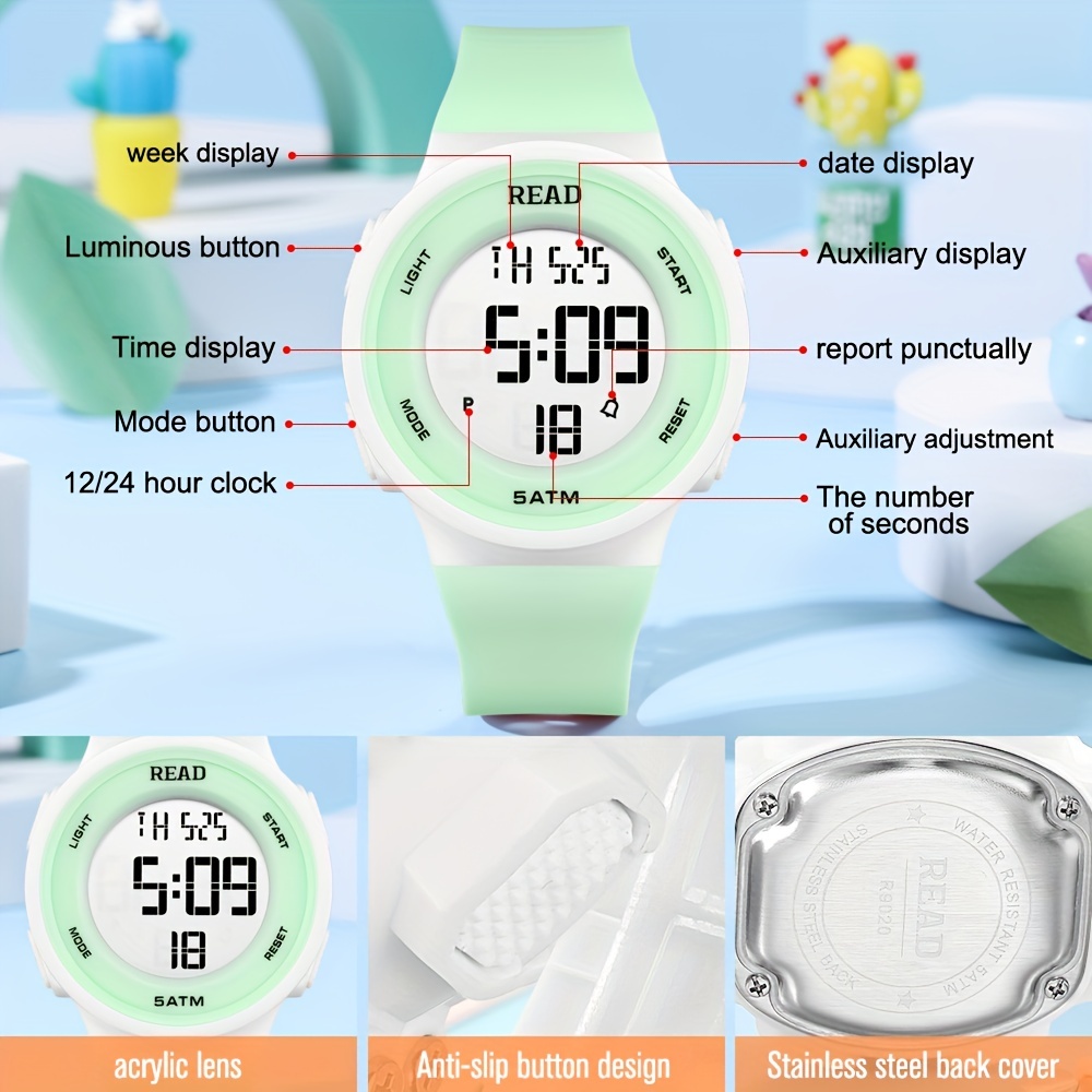 Horloges voor dames, modehorloge met LED-definitieweergave met hoge resolutie, waterdicht multifunctioneel elektronisch digitaal horloge