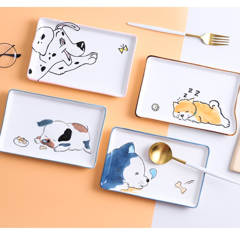 Plato de cerámica superventas, plato de comida para perro, plato de cena de carne pintado a mano de dibujos animados, artículos de mesa plato para cena, de Año