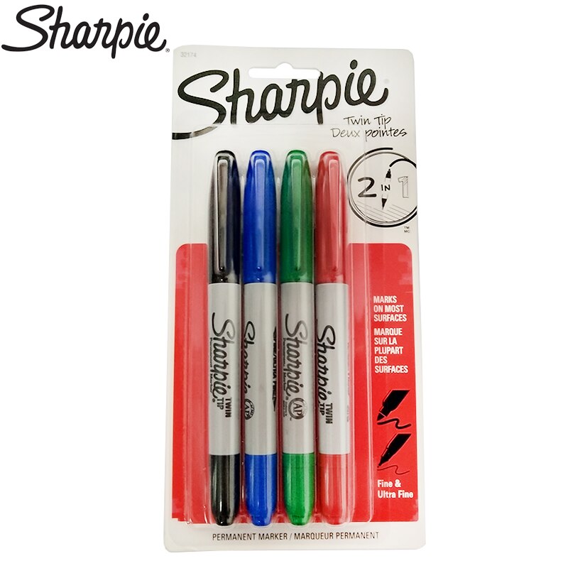 Sharpie Dust-free Marker Double-headed Marker Double-headed Three-point Marker Stationery Permanent Marker Graffiti: 4-color suit